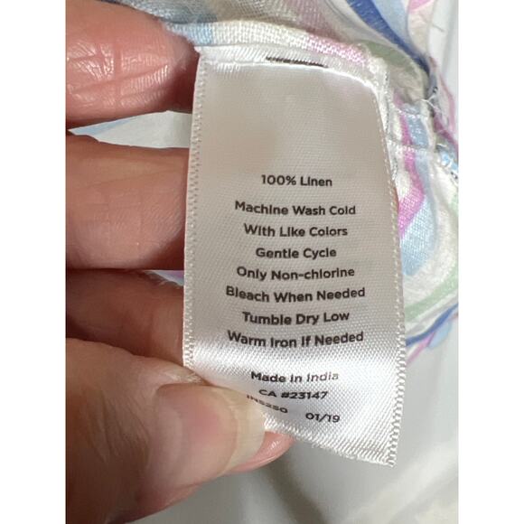 Talbots size XLP shirt pop over 100% linen roll tab sleeve striped multicolor - Picture 7 of 8